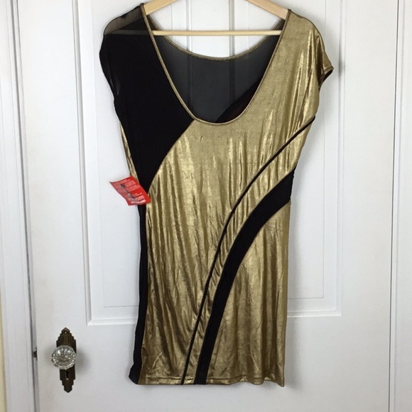 ASOS Mini Dress Black Mesh Gold size 8 Y2K NWT - Picture 4 of 7